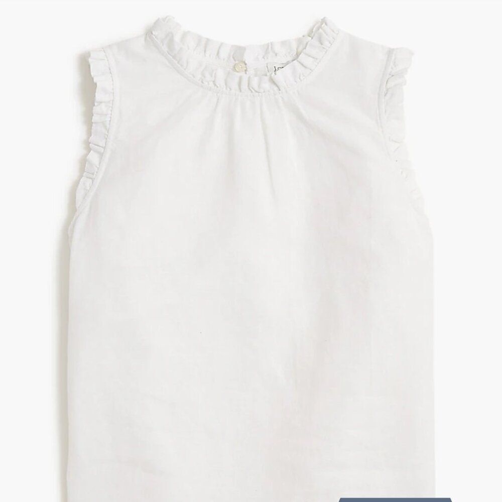 j. crew factory ca112 white Linen-blend ruffleneck top size small nwt - Picture 2 of 11